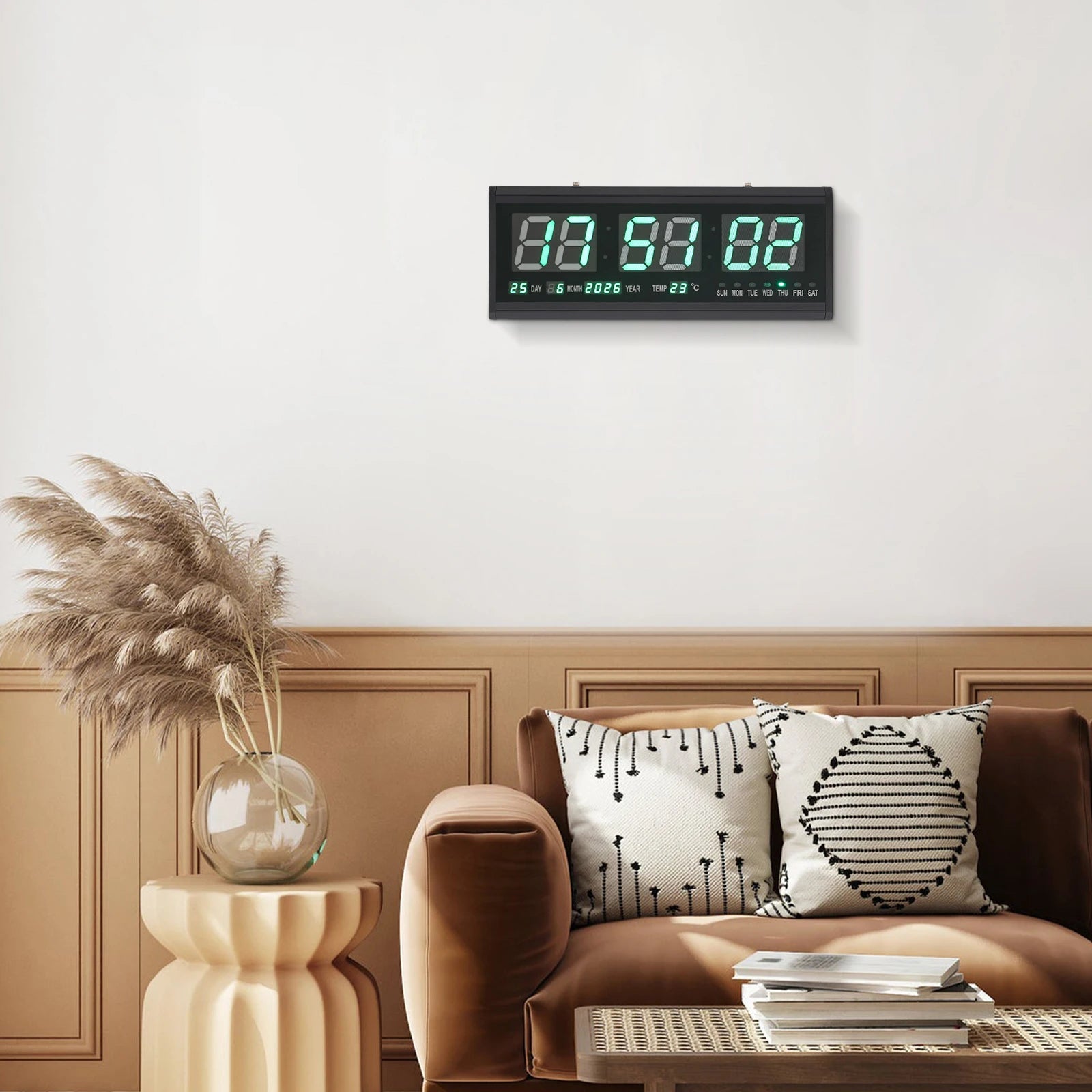 Horloge Murale Digitale LED Grand Format | Affichage Heure Date Température | 48cm Silencieuse