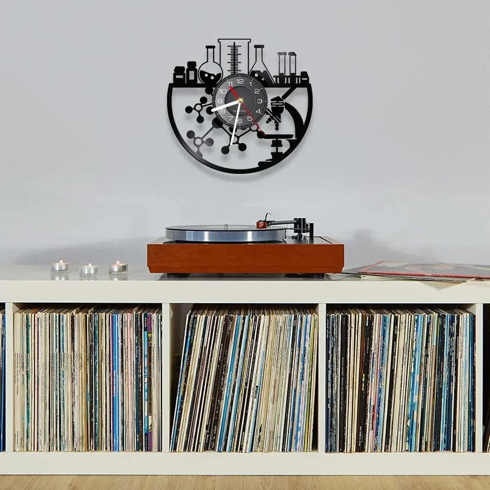Horloge Vinyle Science | Labo Chimie Recyclé | Option LED Silencieuse