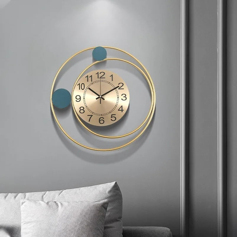 Horloge Design Circulaire | Anneaux Dorés Geometric Art | Silencieuse