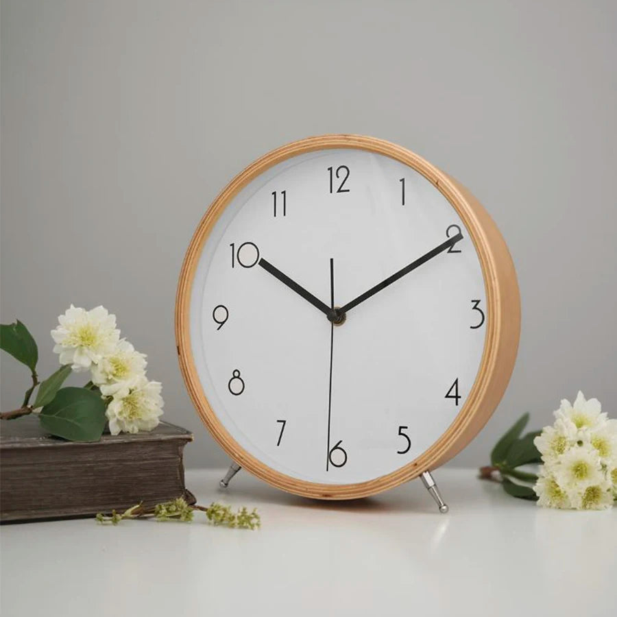 Horloge Bureau Réveil Bois | Style Européen Pastoral | Silencieuse