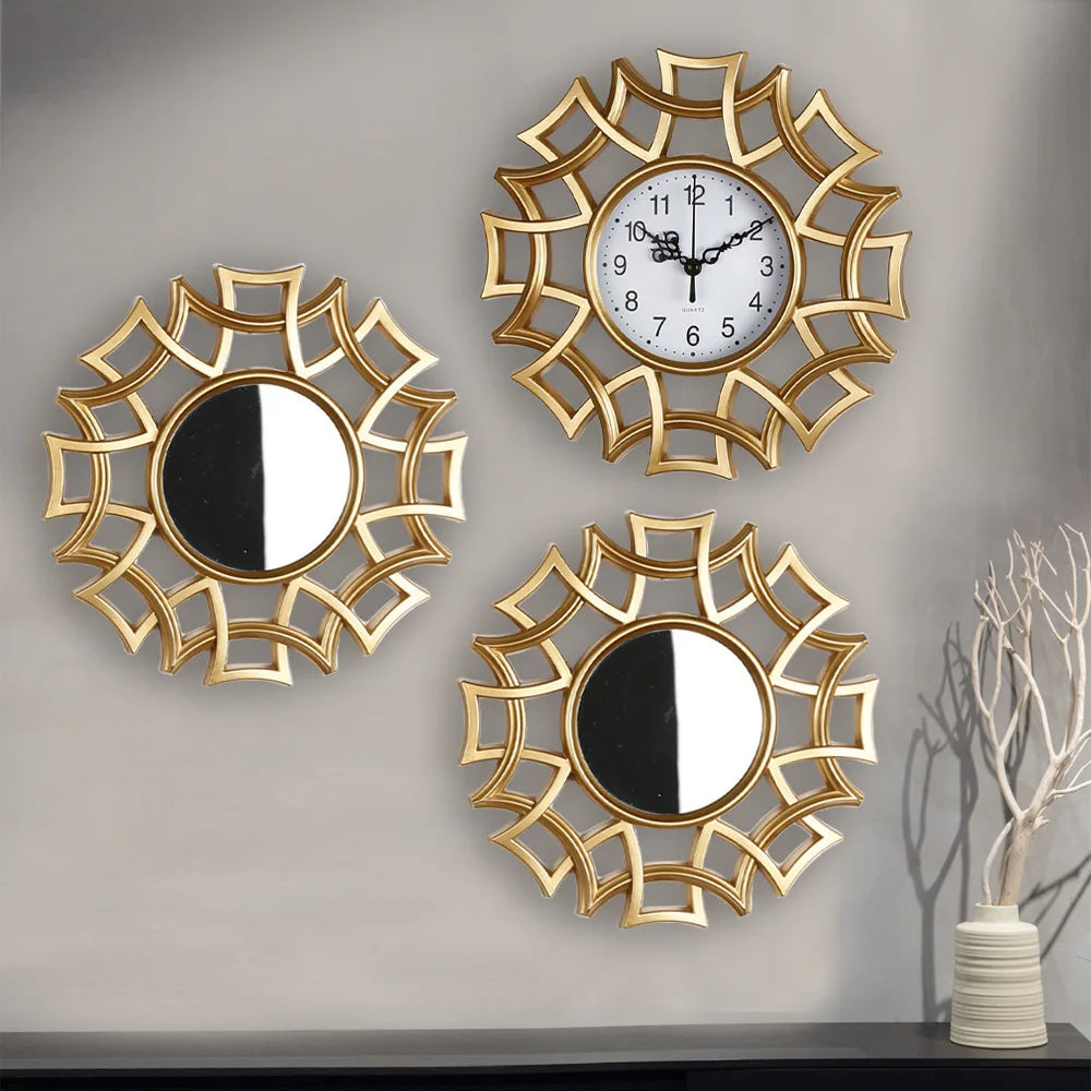 Set Horloge + Miroirs | Ensemble Déco Doré | Style Hôtel Luxe