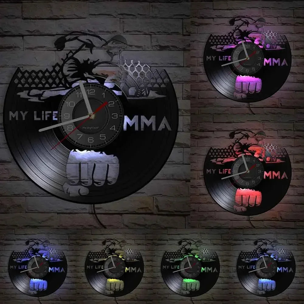 Horloge Murale Design MMA | Vinyle Recyclé Silencieuse | Sports Combat 30cm