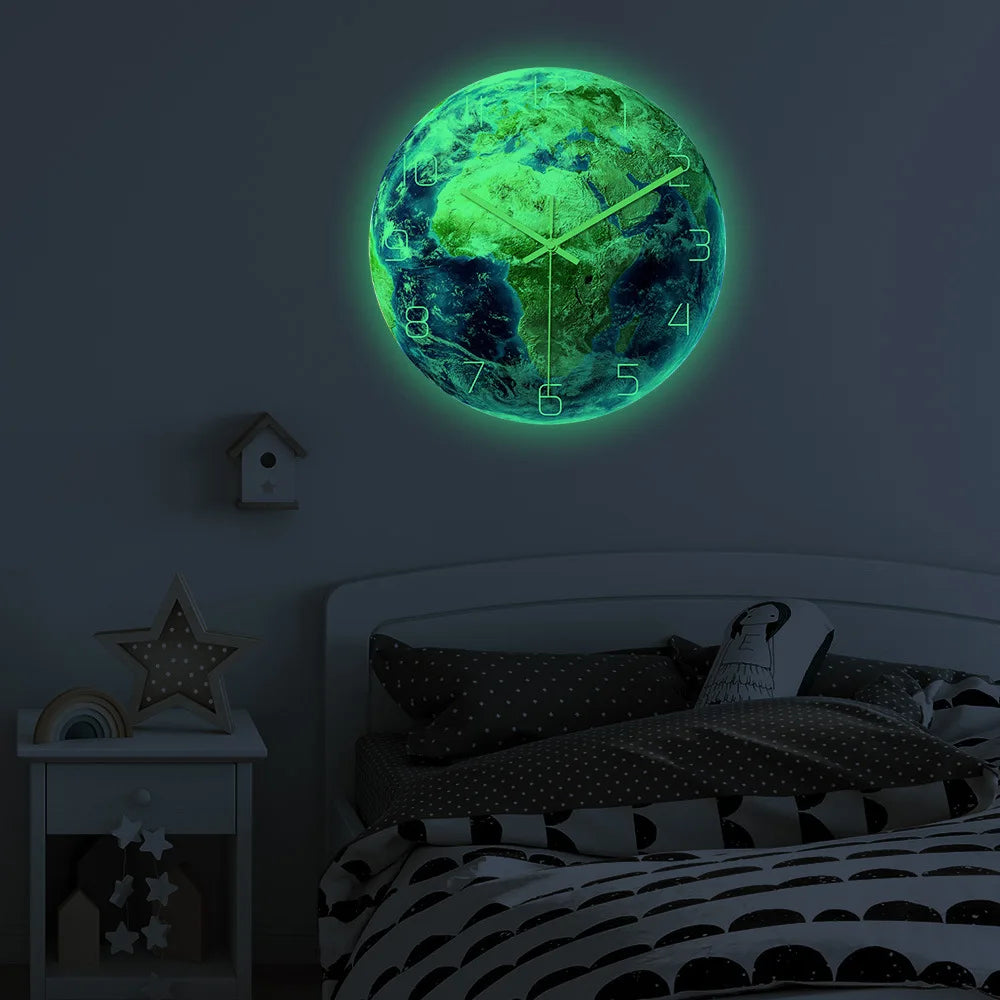 Horloge Terre Phosphorescente | Brille Nuit Entière | Effet 3D Spatial
