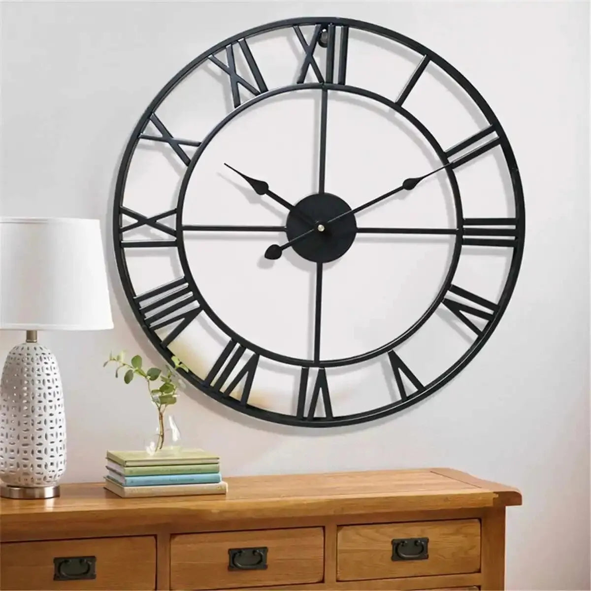 Horloge Murale Rétro Métal | Chiffres Romains Ajourée | Vintage 40cm Silencieuse