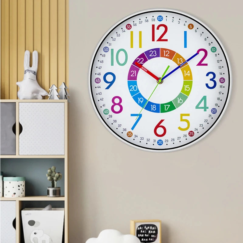 Horloge Murale Enfant Éducative | Apprentissage 12h/24h | Colorée Silencieuse 30cm