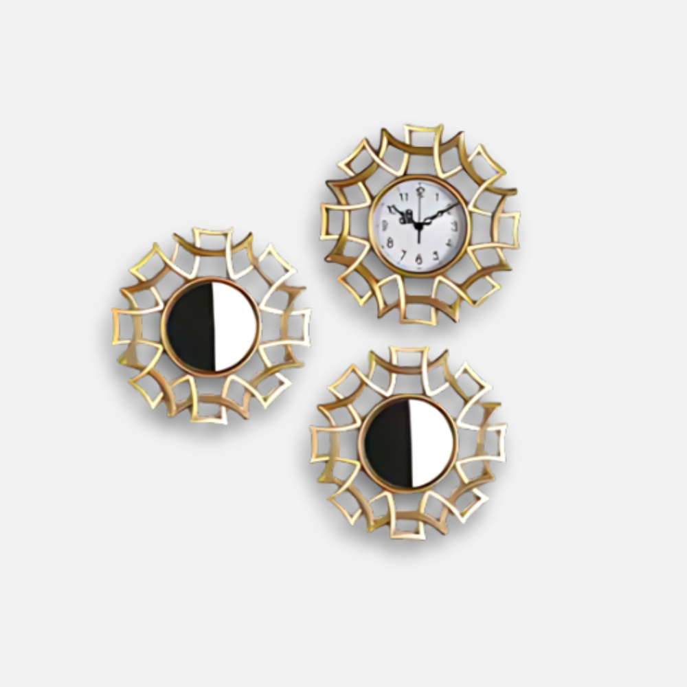 Set Horloge + Miroirs | Ensemble Déco Doré | Style Hôtel Luxe