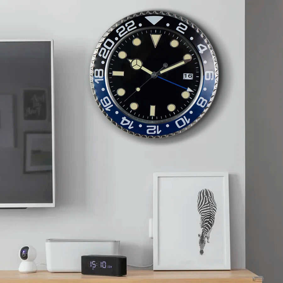 Horloge Murale Design Montre Luxe | Luminescente Silencieuse | Métal 34cm