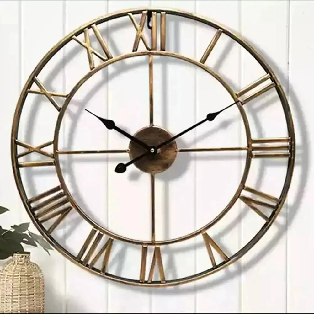 Horloge Murale Rétro Métal | Chiffres Romains Ajourée | Vintage 40cm Silencieuse
