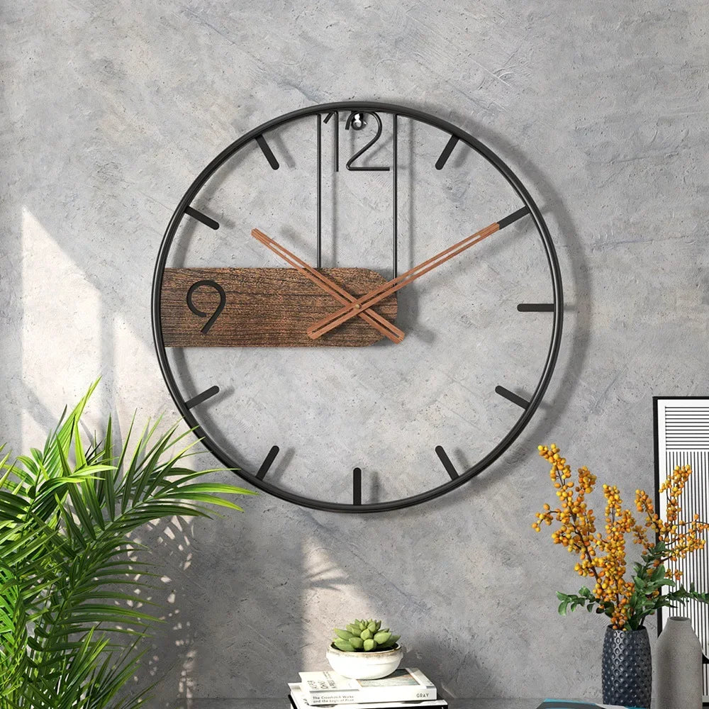 Horloge Industrielle Métal Bois | Loft Urbain Chic | Silencieuse