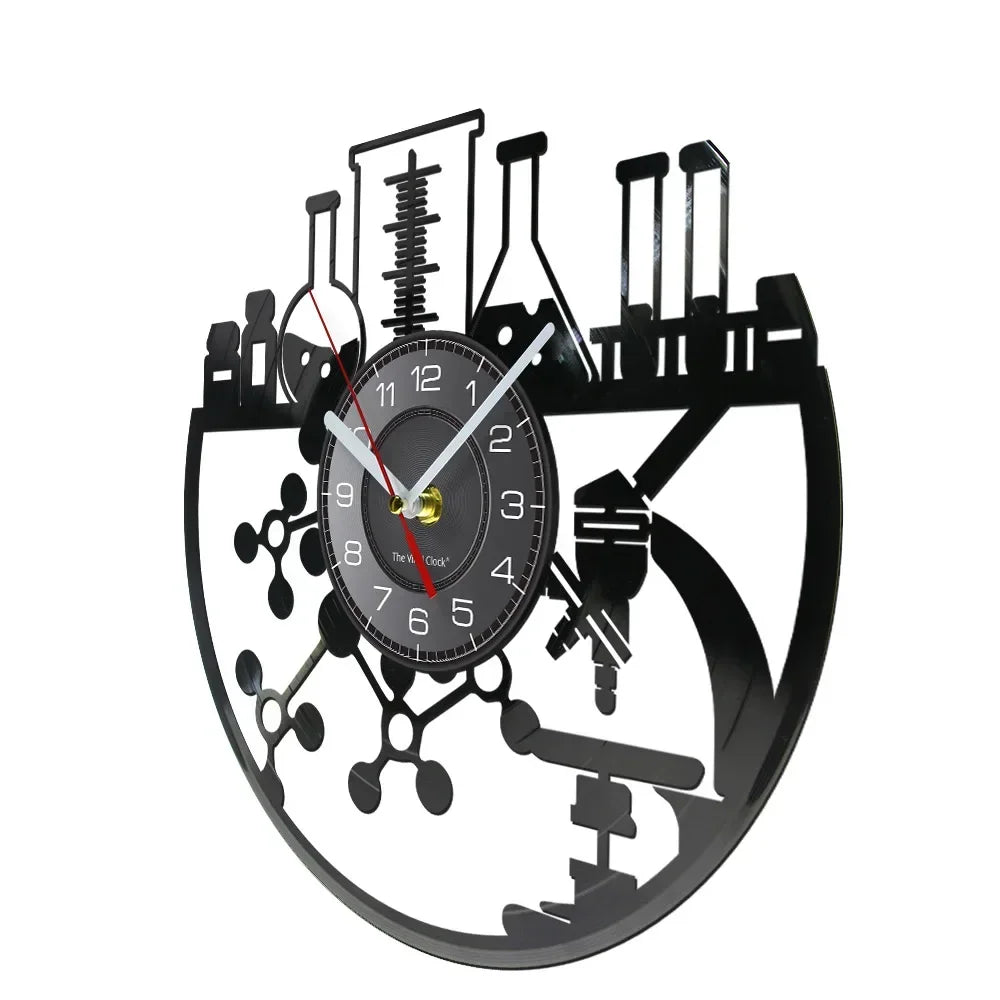 Horloge Vinyle Science | Labo Chimie Recyclé | Option LED Silencieuse