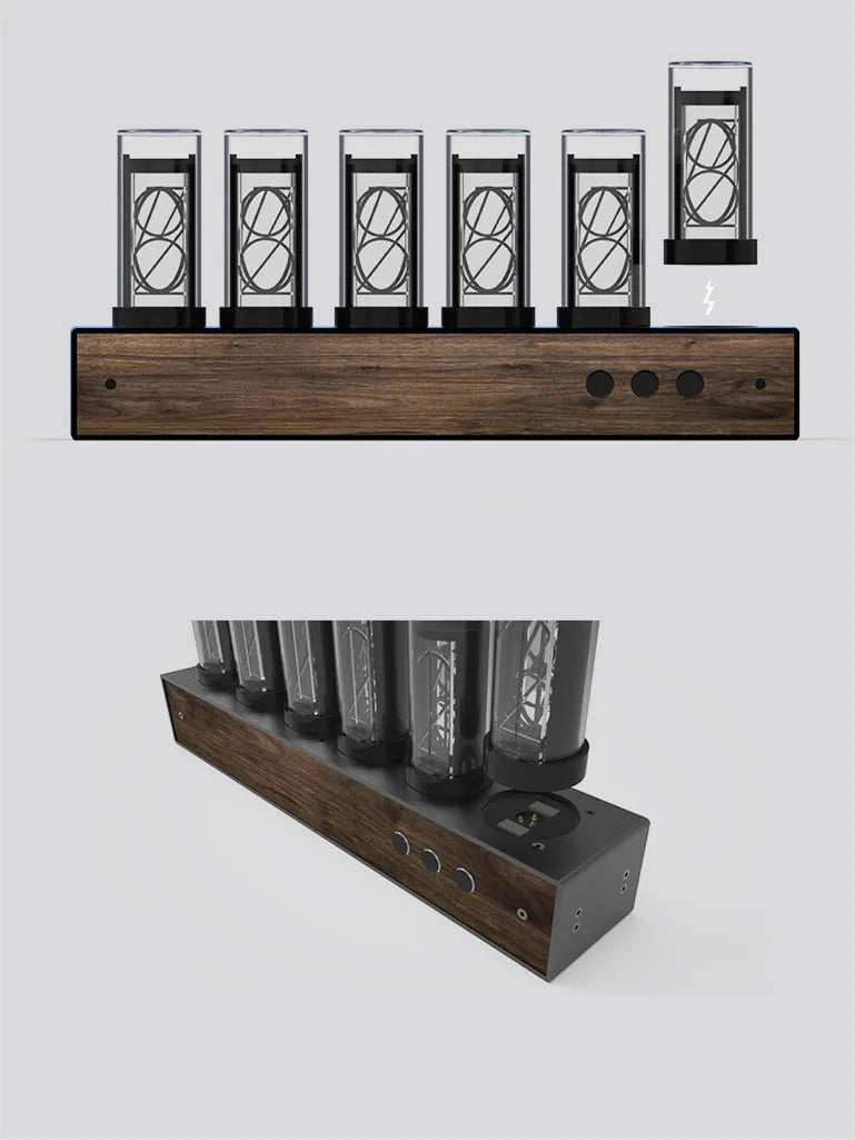Horloge Nixie Steampunk | Boîtier Bois Tubes LED | Rétro-Futuriste