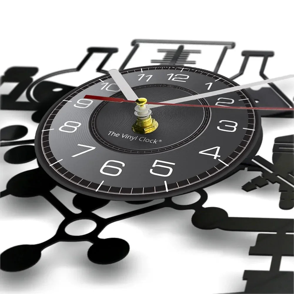 Horloge Vinyle Science | Labo Chimie Recyclé | Option LED Silencieuse