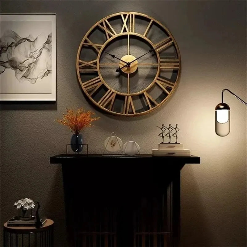 Horloge Murale Rétro Métal | Chiffres Romains Ajourée | Vintage 40cm Silencieuse