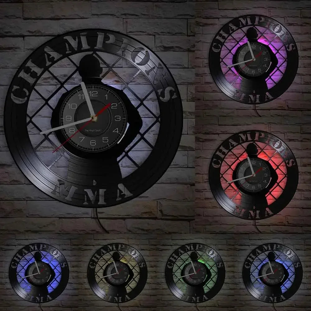 Horloge Murale Design MMA | Vinyle Recyclé Silencieuse | Sports Combat 30cm