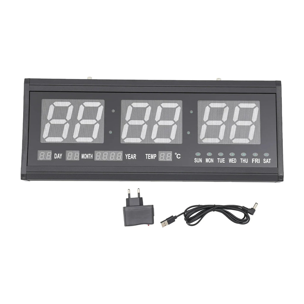 Horloge Murale Digitale LED Grand Format | Affichage Heure Date Température | 48cm Silencieuse