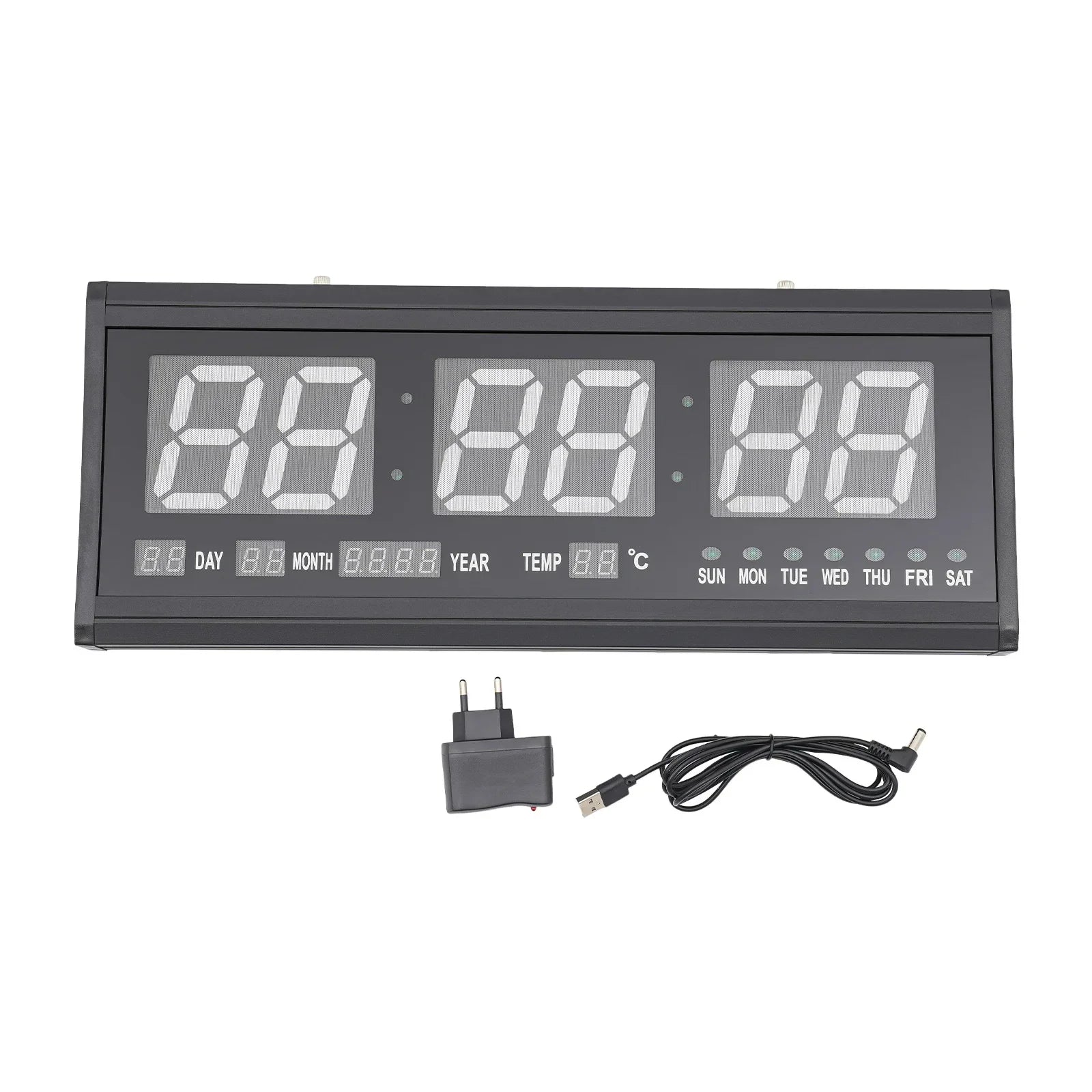 Horloge Murale Digitale LED Grand Format | Affichage Heure Date Température | 48cm Silencieuse