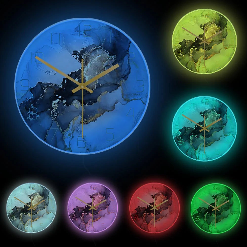Horloge Art Moderne LED | 7 Couleurs Télécommande | Effet Marbre