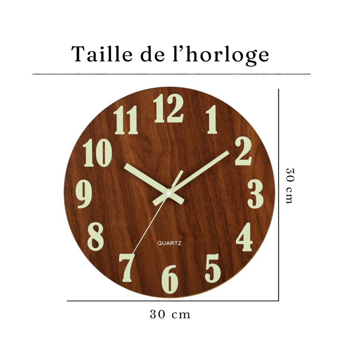 Horloge Bois Luminescente | Chiffres Brillent Nuit | Silencieuse