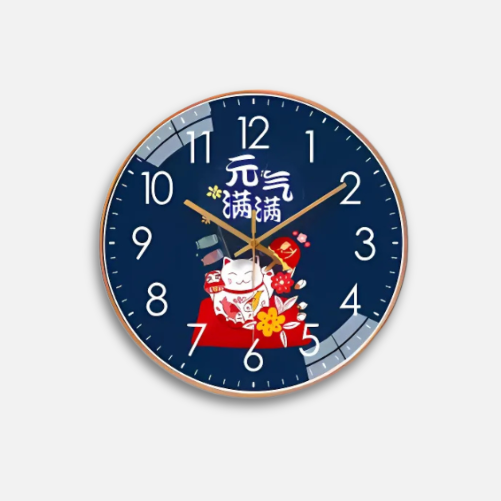 Horloge Chat Japonais | Maneki Neko Porte-Bonheur | Silencieuse