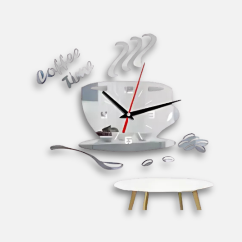 Horloge Murale Tasse Café 3D | Design Miroir Autocollant | Cuisine 30x40cm