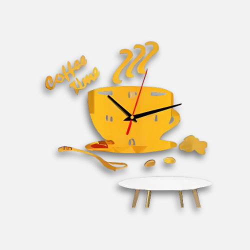 Horloge Murale Tasse Café 3D | Design Miroir Autocollant | Cuisine 30x40cm