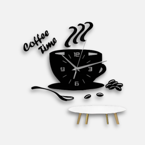 Horloge Murale Tasse Café 3D | Design Miroir Autocollant | Cuisine 30x40cm