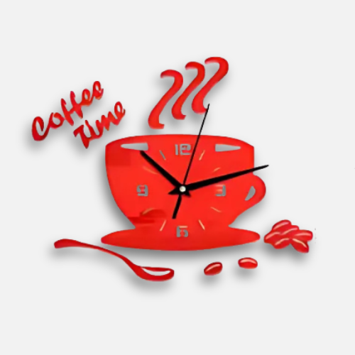Horloge Murale Tasse Café 3D | Design Miroir Autocollant | Cuisine 30x40cm