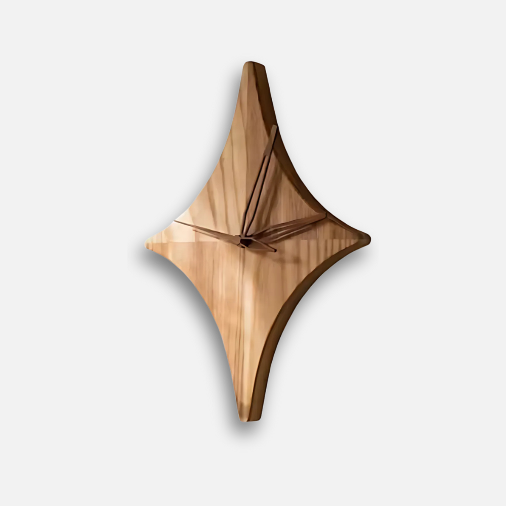 Horloge Sculpture Étoile Bois | Design Géométrique | Silencieuse