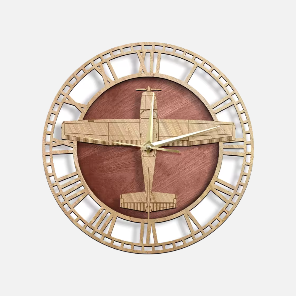 Horloge Avion Bois Cessna | Design Aviateur Vintage | Silencieuse