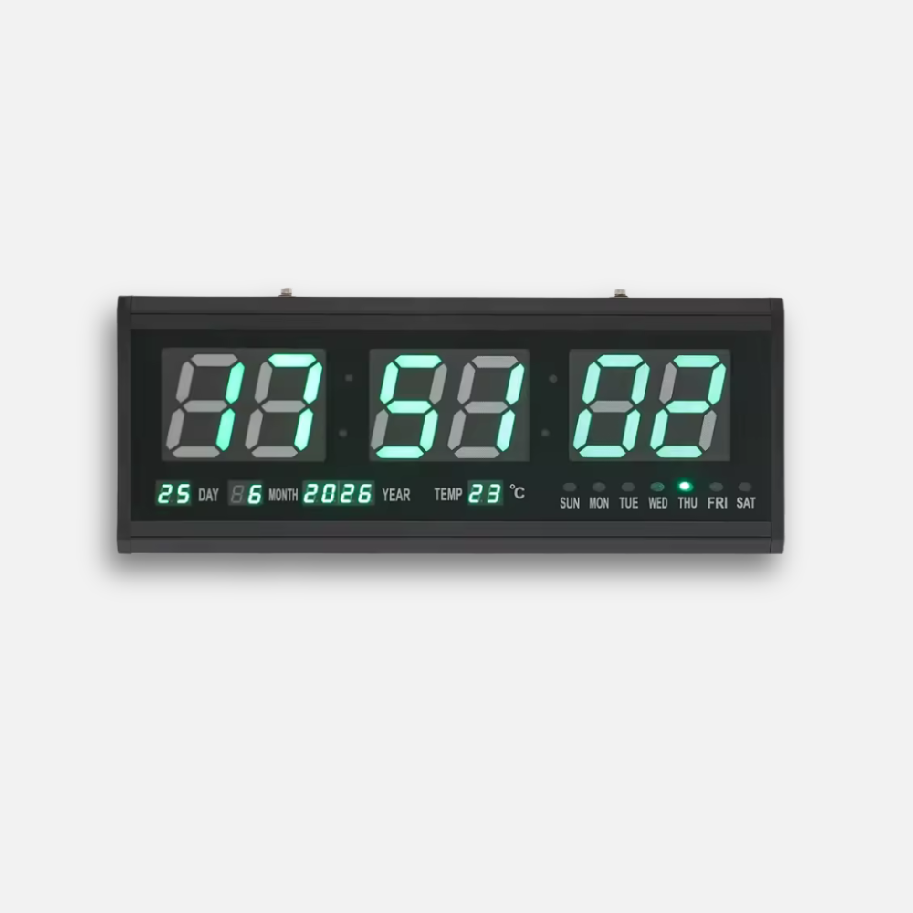Horloge Murale Digitale LED Grand Format | Affichage Heure Date Température | 48cm Silencieuse