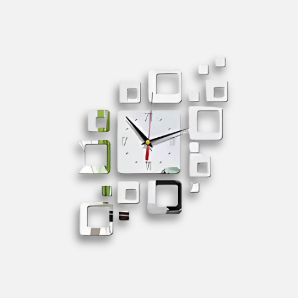 Horloge Design Adhésive Miroirs | 3D Carrés Sans Perçage | Moderne 40cm