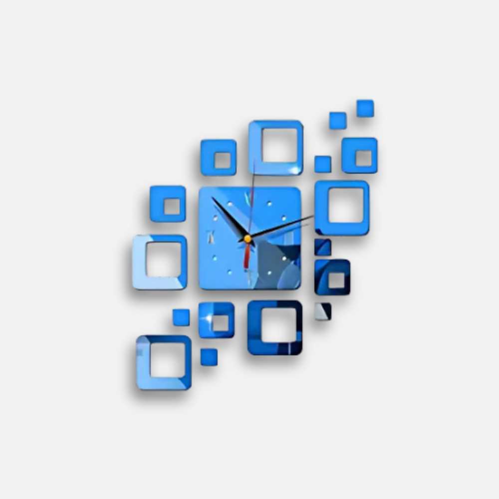 Horloge Design Adhésive Miroirs | 3D Carrés Sans Perçage | Moderne 40cm