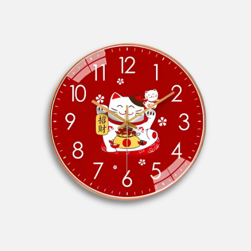 Horloge Chat Japonais | Maneki Neko Porte-Bonheur | Silencieuse