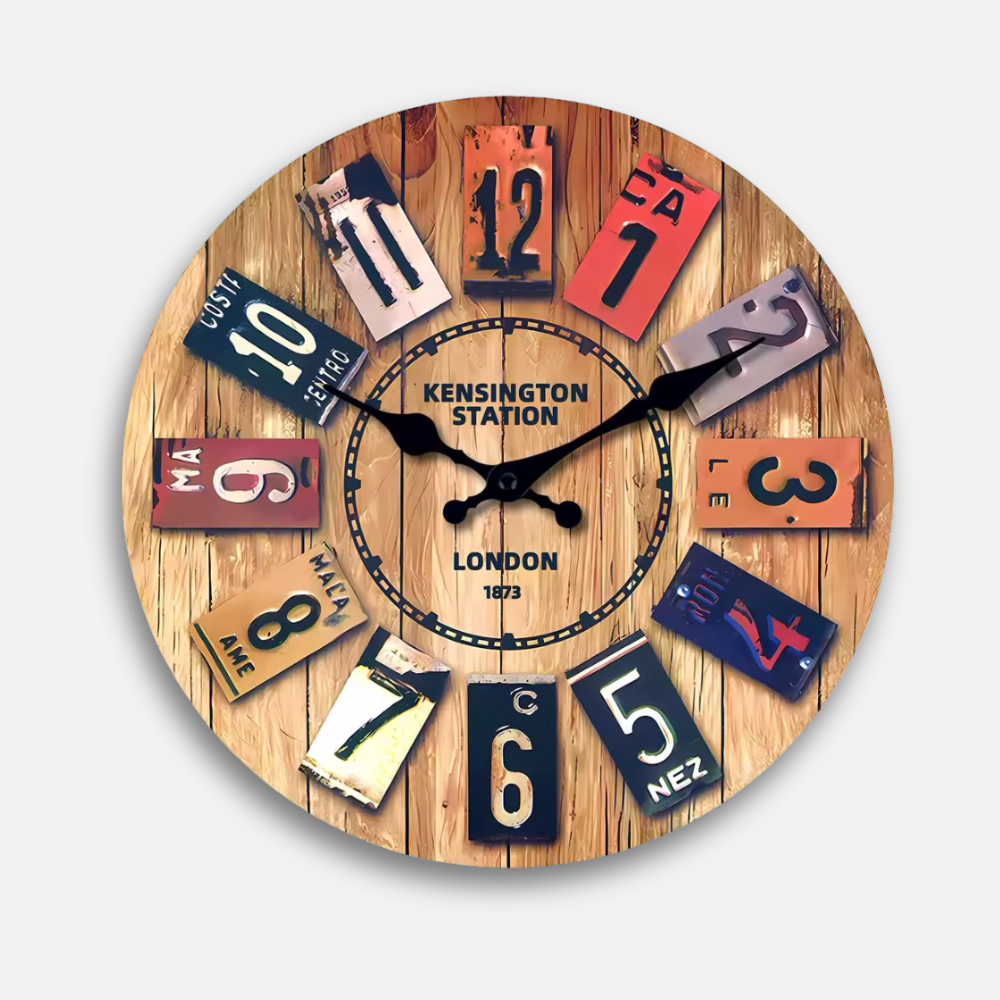 Horloge Murale Vintage Industrielle | Style Plaque Immatriculation | Rétro 30cm