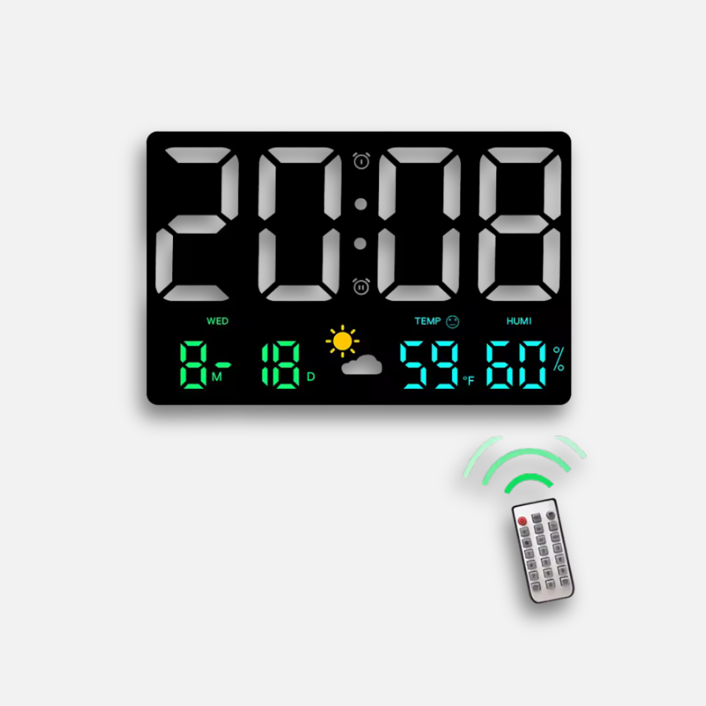 Horloge Murale LED Multifonction | Température Humidité Météo | Télécommande 24cm