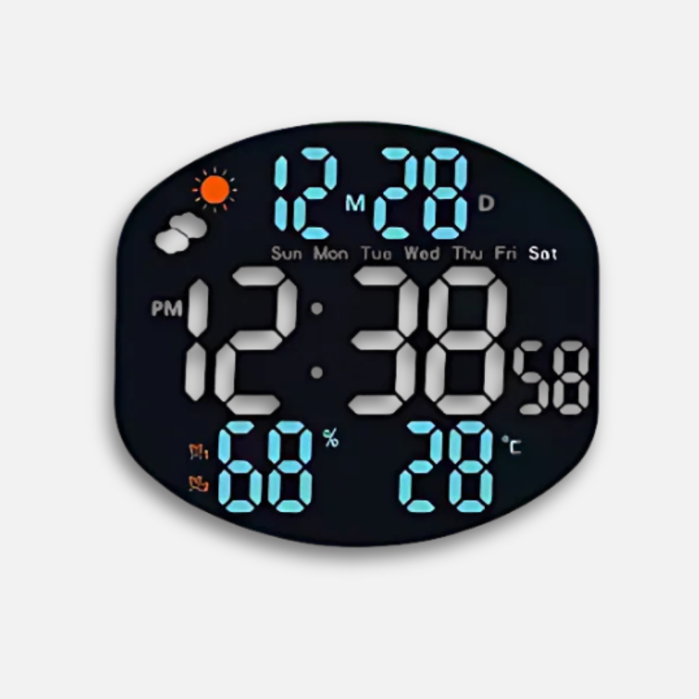 Horloge Réveil LED Murale | Double Alarme Météo | Température Humidité 25cm