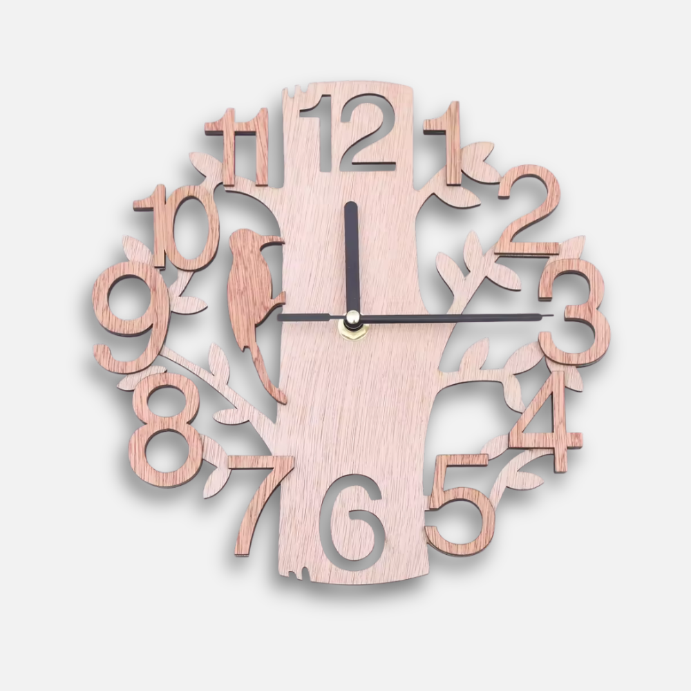Horloge Murale Bois Arbre Vintage | Design Naturel 3D | Silencieuse 23cm