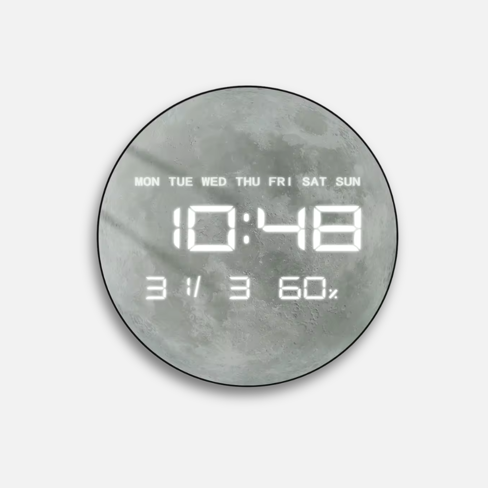 Horloge Lune LED Auto-Dimming | Affichage Géant | Design Spatial 3D