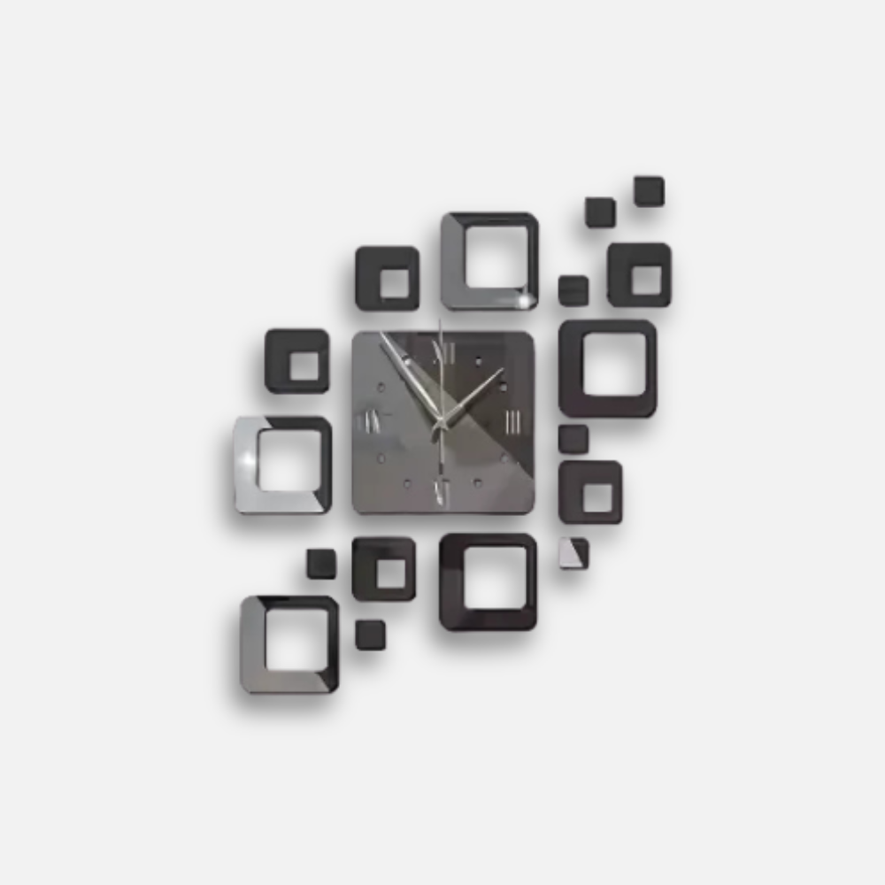 Horloge Design Adhésive Miroirs | 3D Carrés Sans Perçage | Moderne 40cm