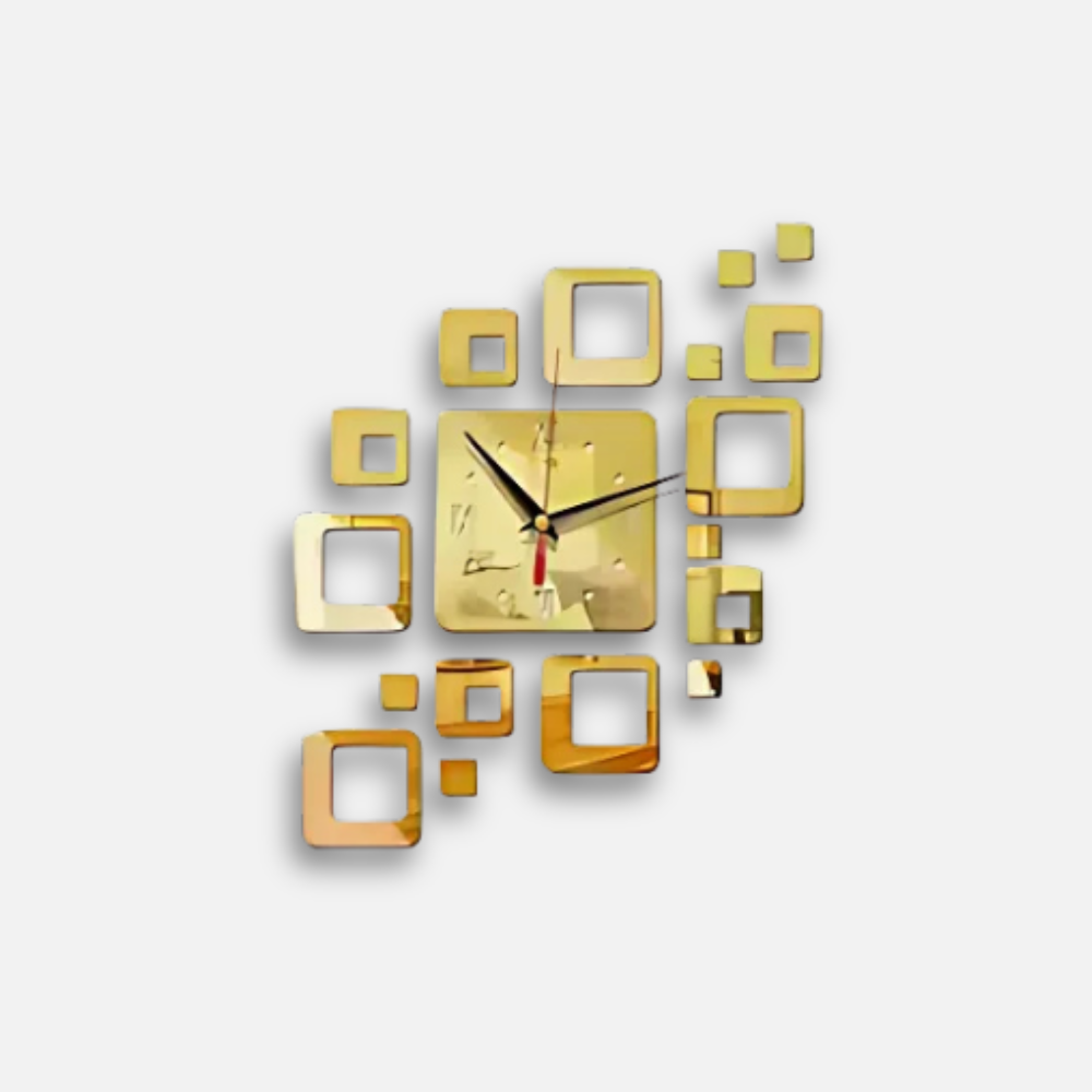 Horloge Design Adhésive Miroirs | 3D Carrés Sans Perçage | Moderne 40cm