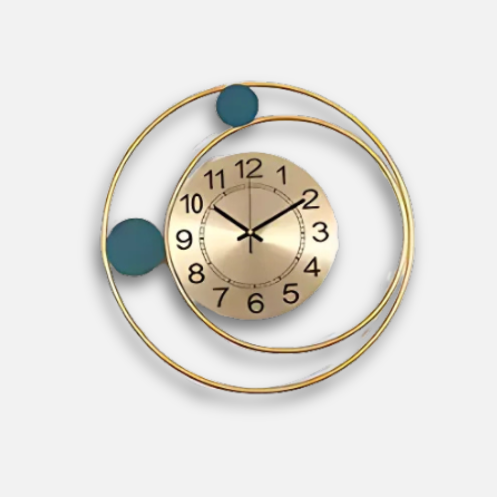 Horloge Design Circulaire | Anneaux Dorés Geometric Art | Silencieuse