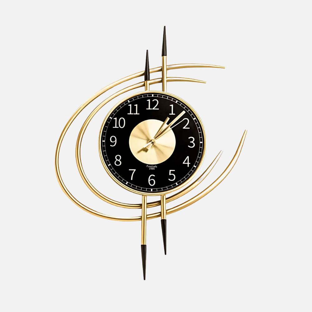 Horloge Métal Nordique | Anneaux Dorés 3D | Style Luxueux Silencieuse