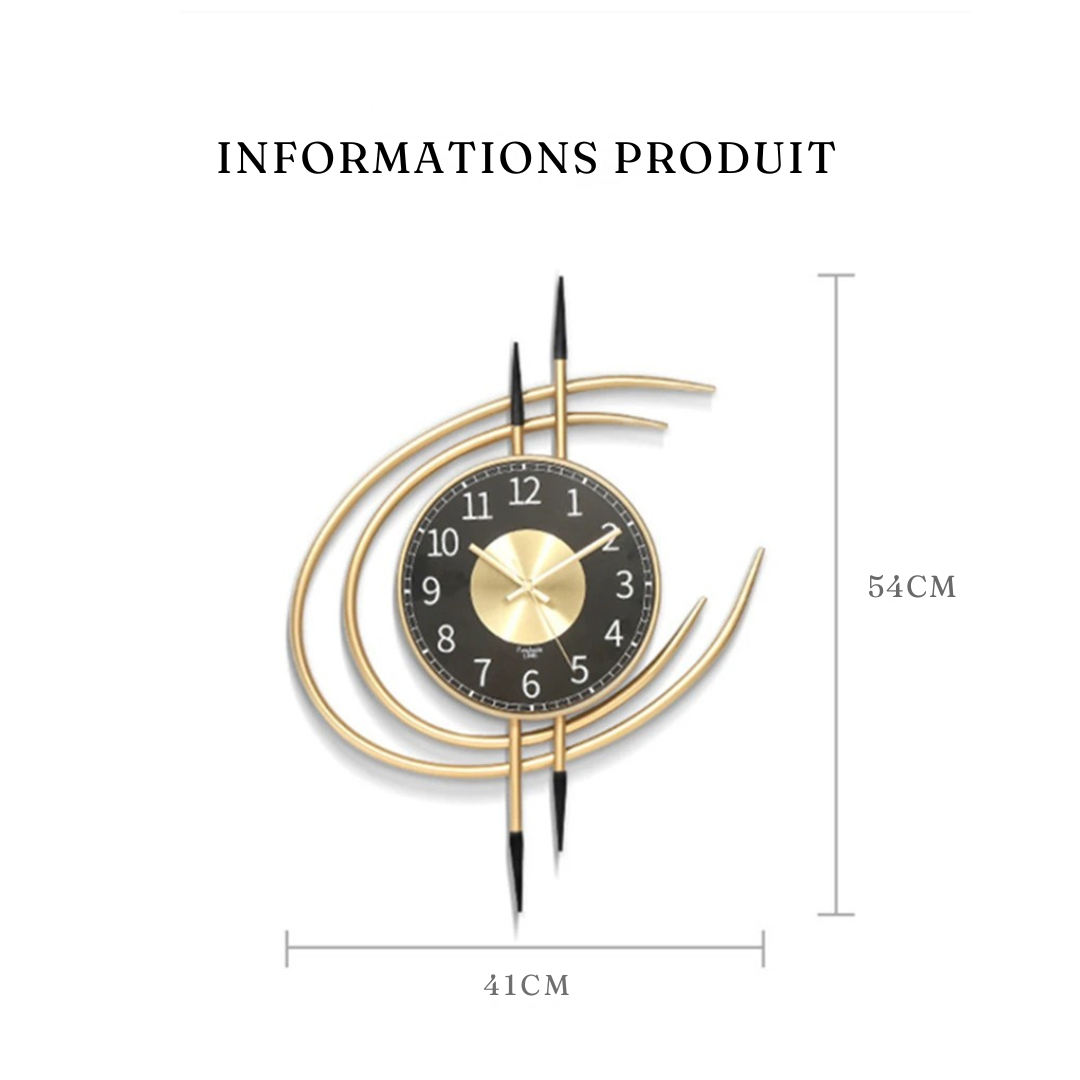 Horloge Métal Nordique | Anneaux Dorés 3D | Style Luxueux Silencieuse