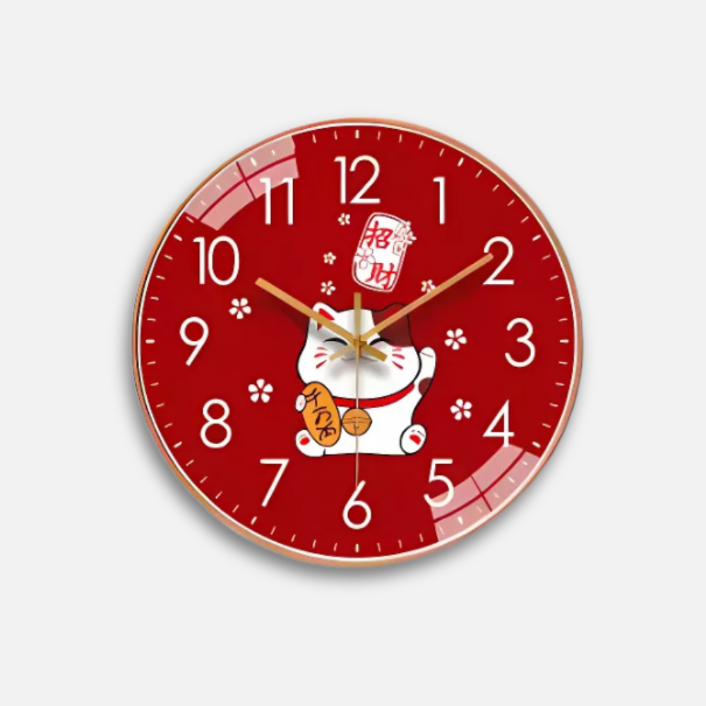 Horloge Chat Japonais | Maneki Neko Porte-Bonheur | Silencieuse