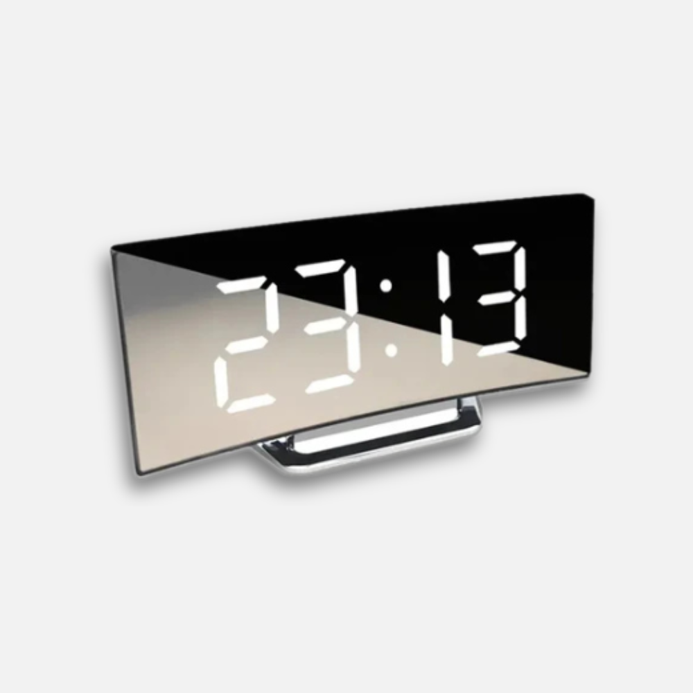 Horloge LED Miroir Courbé | Mode Nuit Auto | Chargement USB