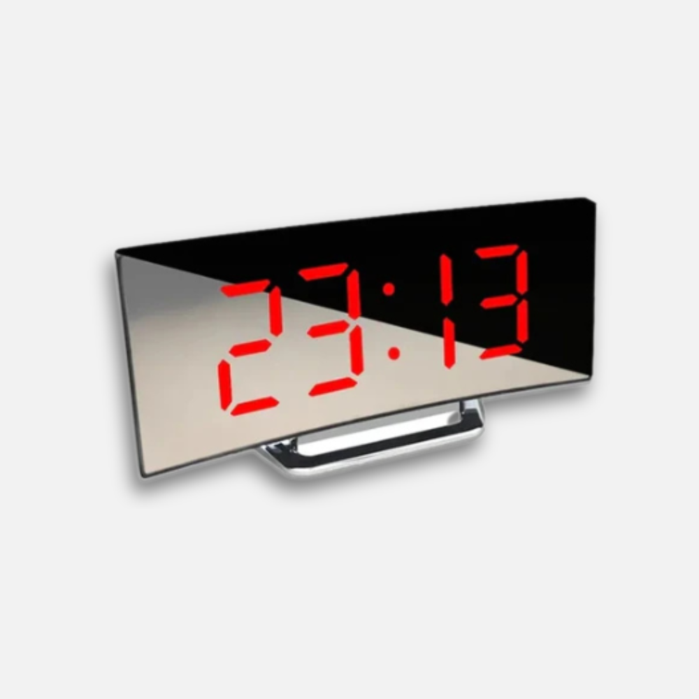 Horloge LED Miroir Courbé | Mode Nuit Auto | Chargement USB