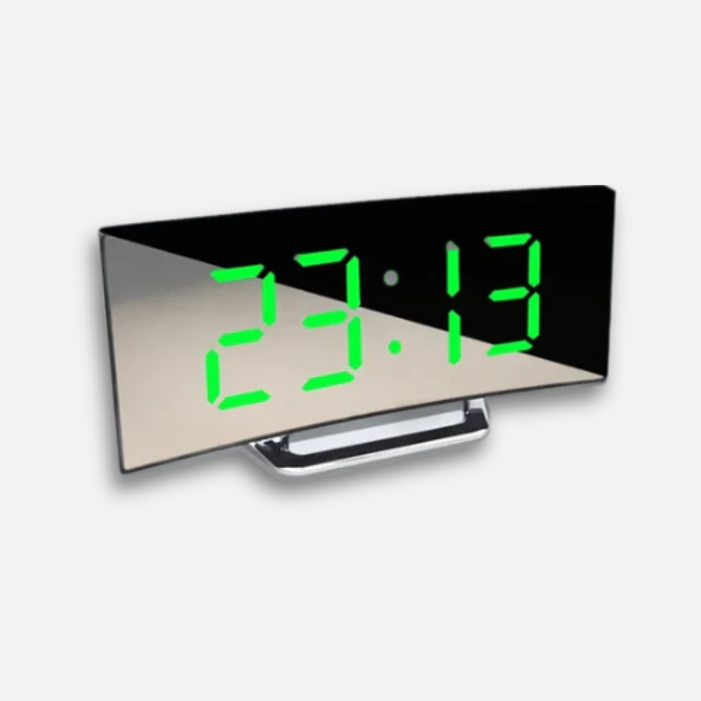 Horloge LED Miroir Courbé | Mode Nuit Auto | Chargement USB