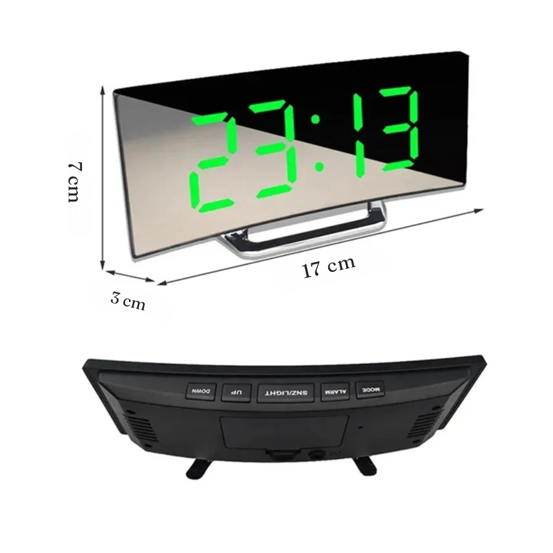 Horloge LED Miroir Courbé | Mode Nuit Auto | Chargement USB