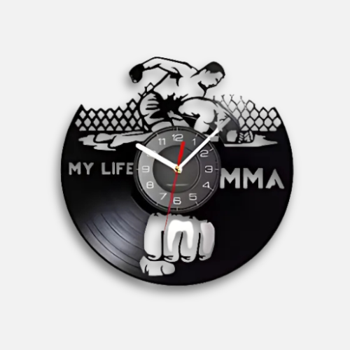 Horloge Murale Design MMA | Vinyle Recyclé Silencieuse | Sports Combat 30cm