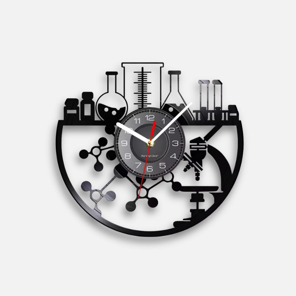 Horloge Vinyle Science | Labo Chimie Recyclé | Option LED Silencieuse